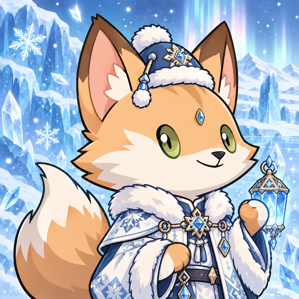 Glacier fox carrying an ice lantern